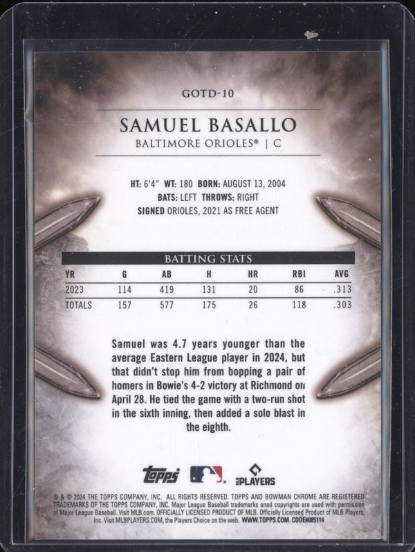 Samuel Basallo 2024 Bowman Chrome Gladiators of the Diamond Mini Diamond 84/150