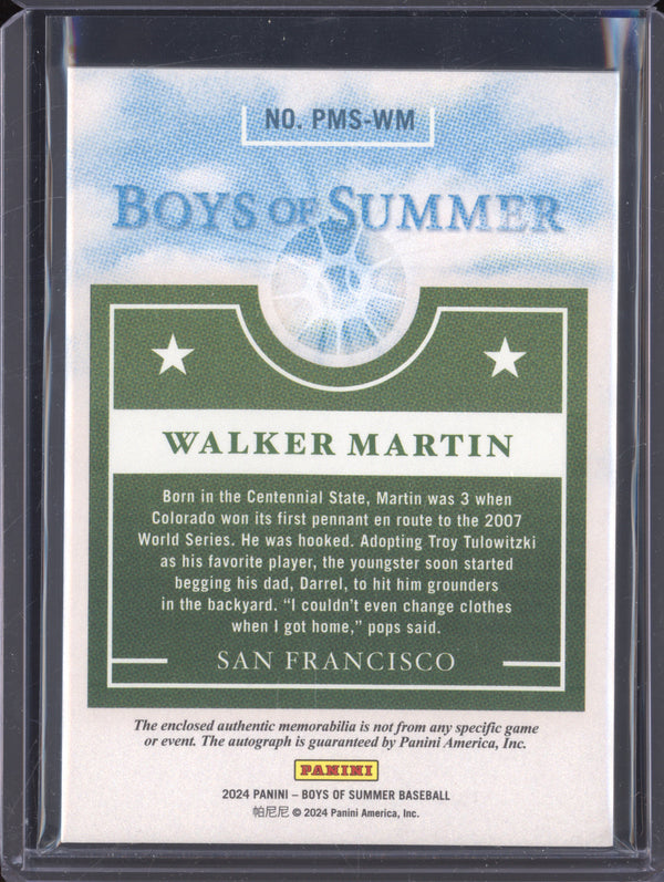 Walker Martin 2024 Panini Boys of Summer PMS-WM Prospect Materials Auto 54/99