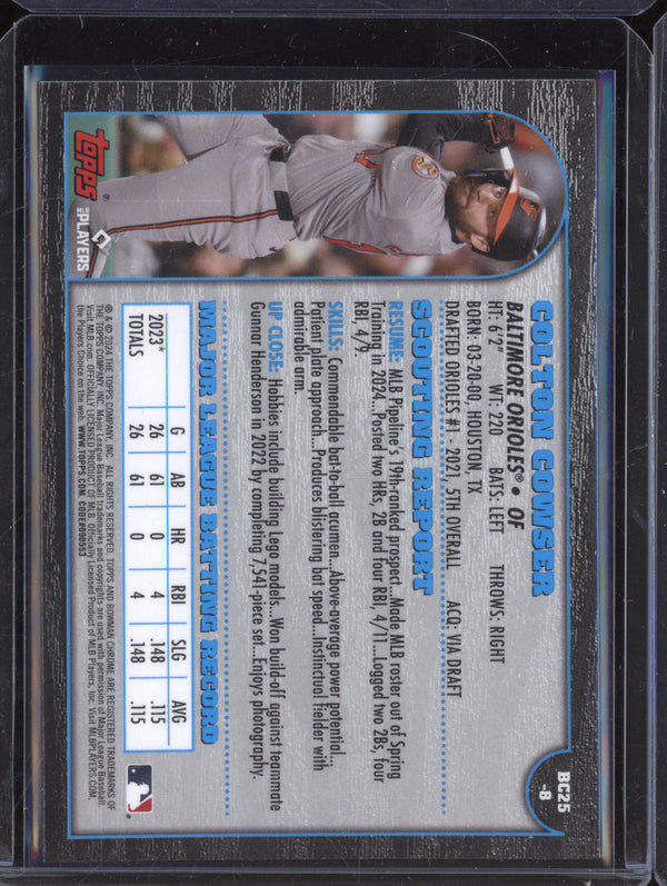 Colton Cowser 2024 Bowman Chrome BCP25-8 1999 Bowman Chrome 25th Anniversary RC