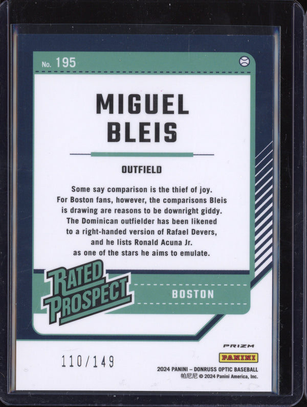 Miguel Bleis 2024 Panini Donruss 195 Optic Lime Green RC 110/149