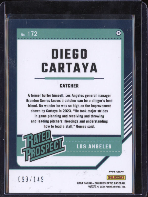 Diego Cartaya 2024 Panini Donruss 172 Optic Lime Green RC 99/149