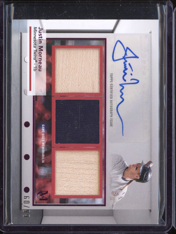 Justin Morneau 2024 Topps Museum Collection SWTRA-JM Single-Player Signature Swatches Triple Relic Auto Pink 60/99