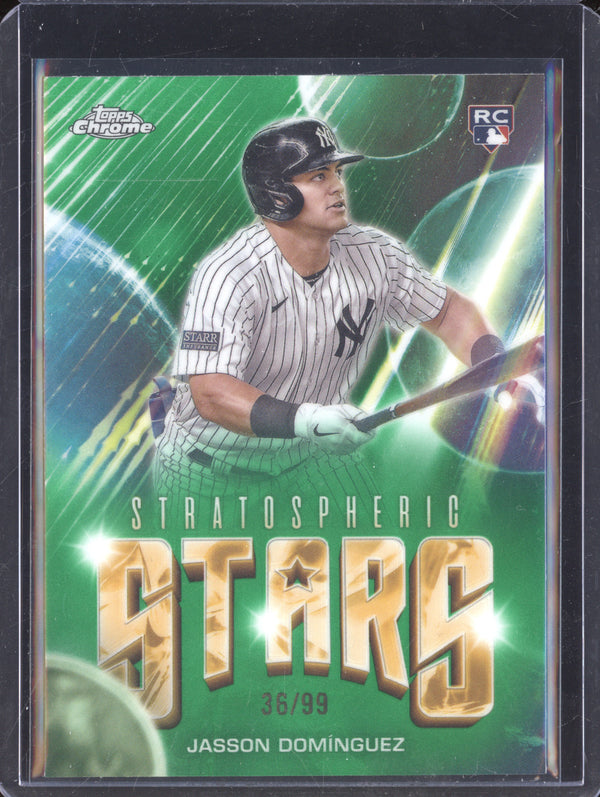 Jasson Dominguez 2024 Topps Chrome Update Stratospheric Stars Green RC /99