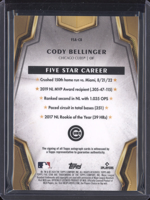 Cody Bellinger 2024 Topps Five Star FSA-CB Five Star Base Auto Orange 5/5