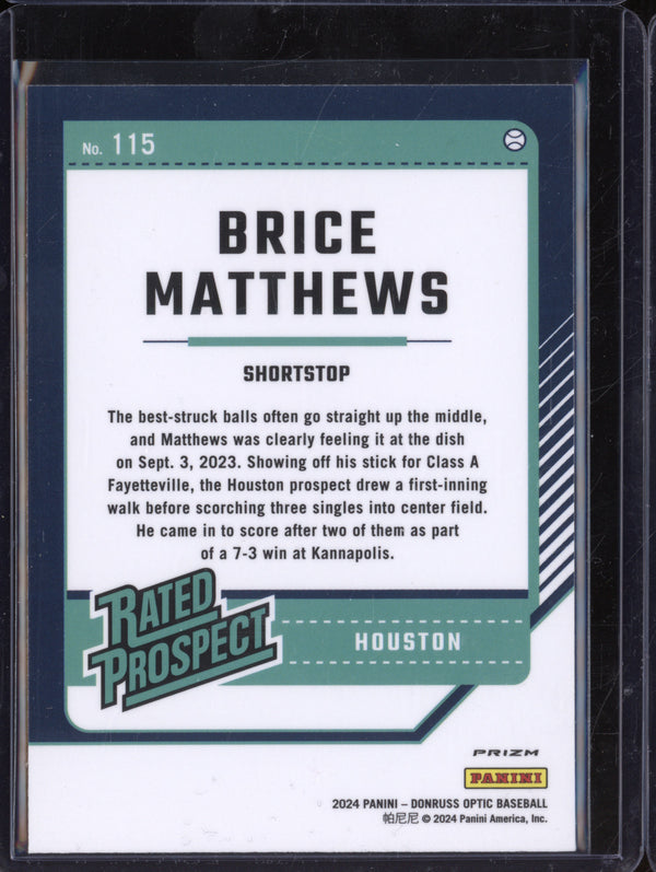 Brice Matthews 2024 Panini Donruss 115 Holo RC