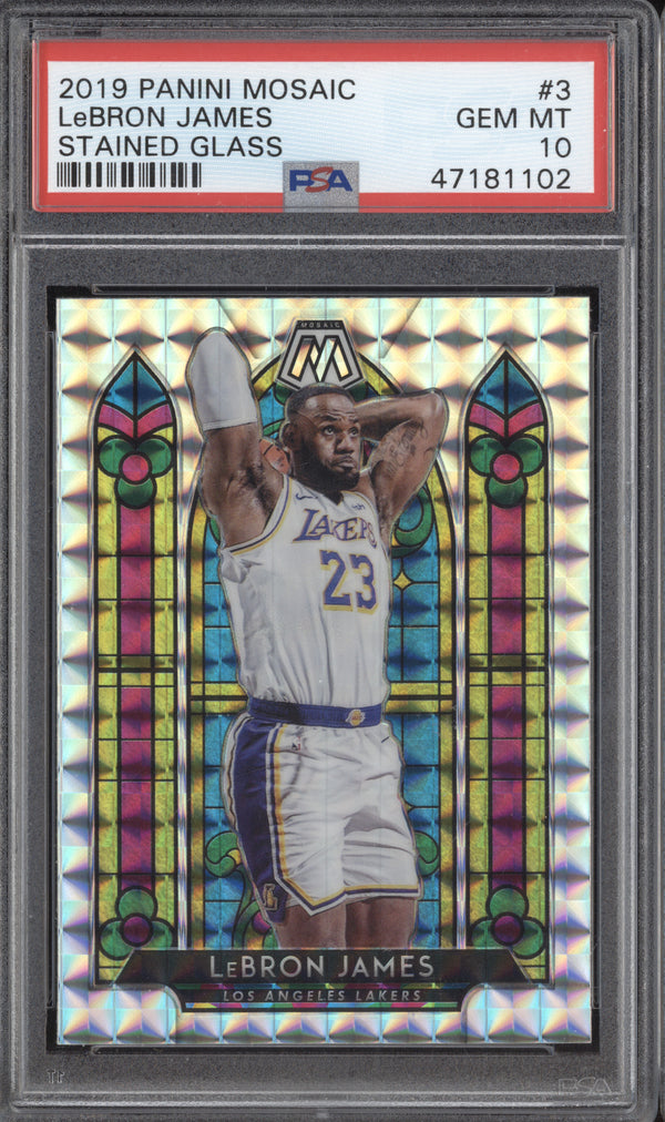 LeBron James 2019-20 Panini Mosaic 3 Stained Glass PSA 10