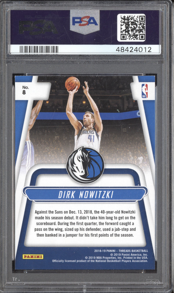 Dirk Nowitzki 2018-19 Panini Threads 8 Automatic Dazzle PSA 9