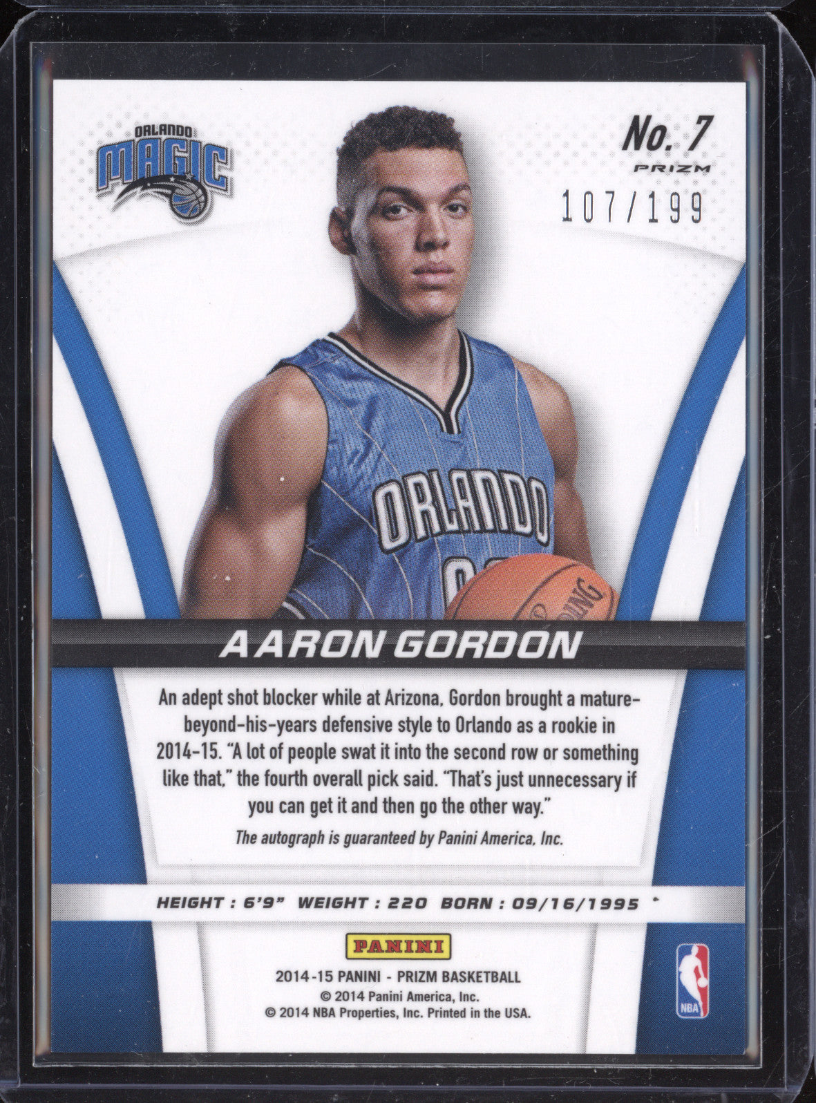Aaron Gordon 2014-15 Panini Prizm 7 Rookie Auto Red RC 107/199