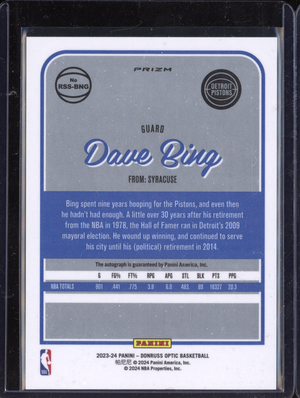 Dave Bing 2023-24 Panini Donruss Optic RSS-BNG Retro Series Signatures Holo Green International