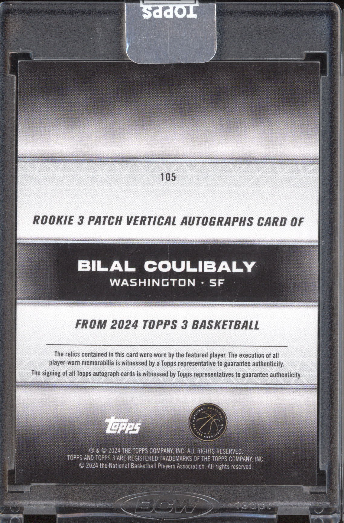 Bilal Coulibaly 2023-24 Topps 3 105 Triple Relics Auto Prime RC 10/49