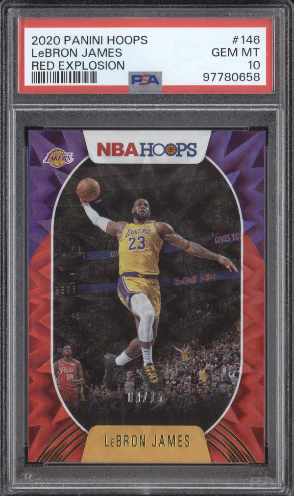 LeBron James 2020-21 Panini Hoops 146 Red Explosion 9/15 PSA 10