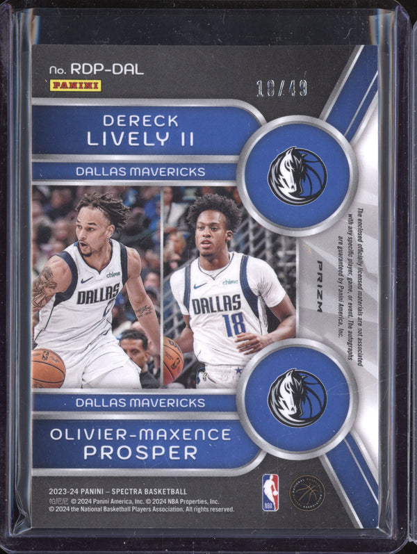 Dereck Lively II Prosper 2023-24 Panini Spectra Rookie Dual Patch Auto RC /49