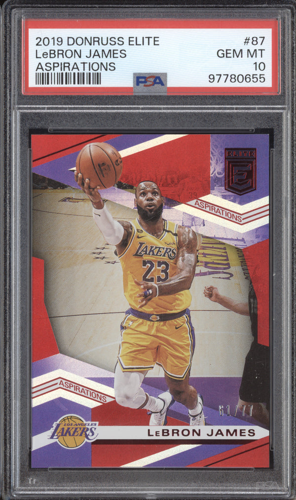 LeBron James 2019-20 Panini Donruss Elite 87 Aspirations 61/77 PSA 10