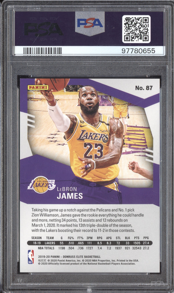 LeBron James 2019-20 Panini Donruss Elite 87 Aspirations 61/77 PSA 10