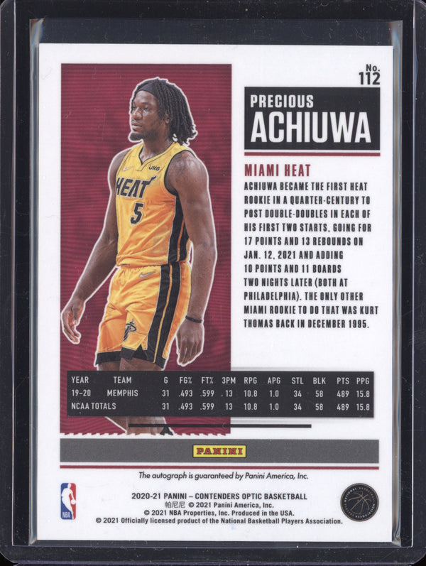 Precious Achiuwa 2020-21 Panini Contenders Optic Rookie Ticket Auto Silver RC