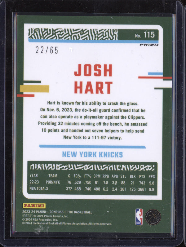 Josh Hart 2023-24 Panini Donruss Optic 115 Green International 22/65