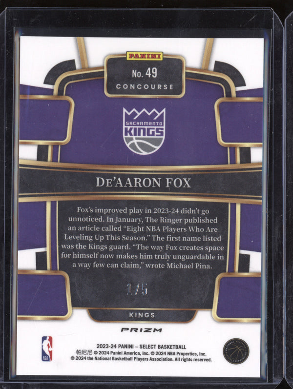 De'Aaron Fox 2023-24 Panini Select 49 Green 1/5