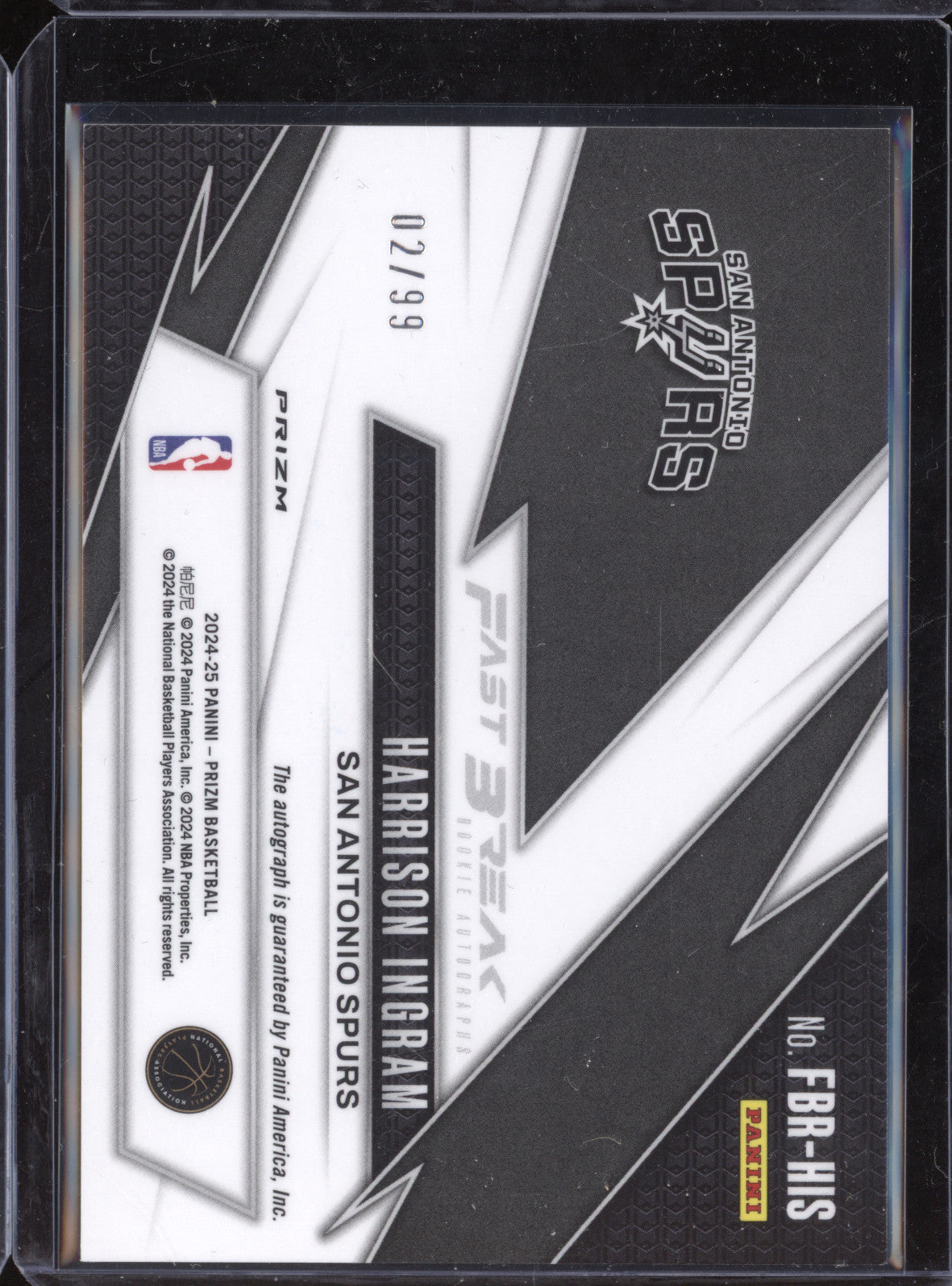 Harrison Ingram 2024-25 Panini Prizm FBR-HIS Fast Break Auto Red RC 2/99