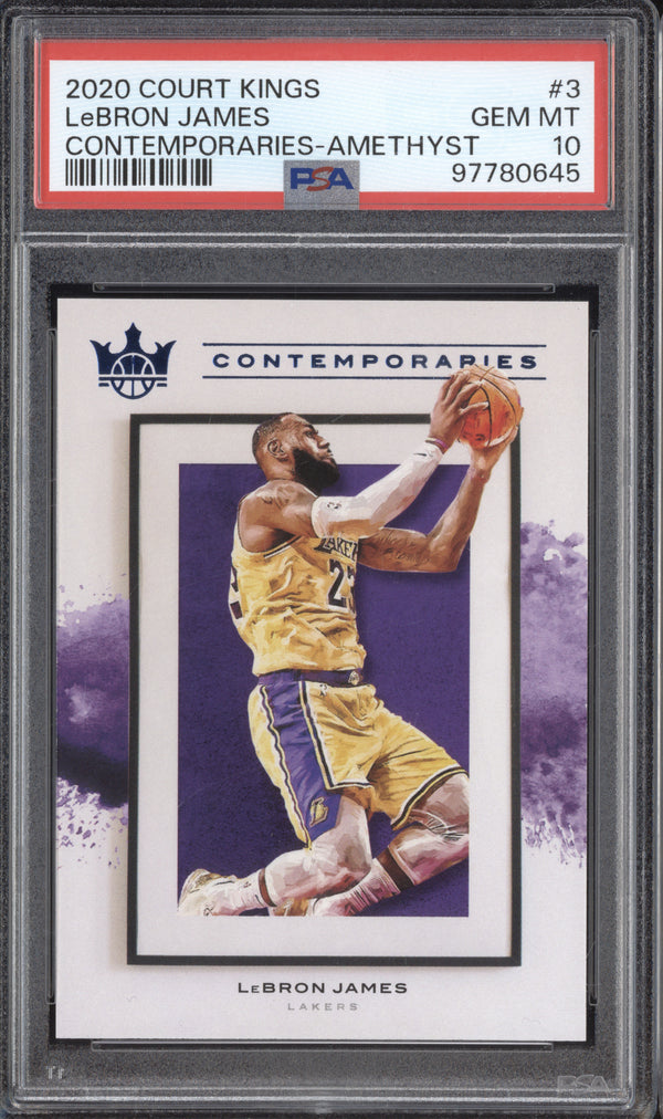 LeBron James 2020-21 Panini Court Kings 3 Contemporaries Amethyst 53/99 PSA 10