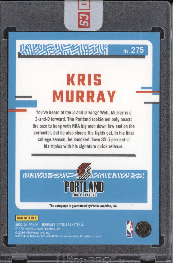 Kris Murray 2023-24 Panini Donruss Optic 275 Rated Rookie Auto RC