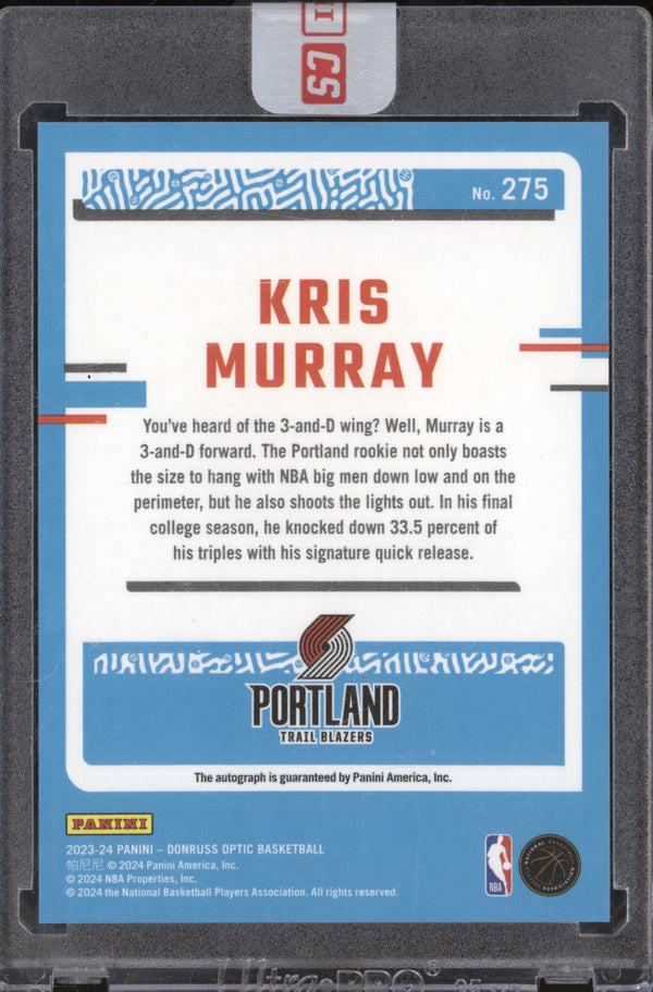 Kris Murray 2023-24 Panini Donruss Optic 275 Rated Rookie Auto RC