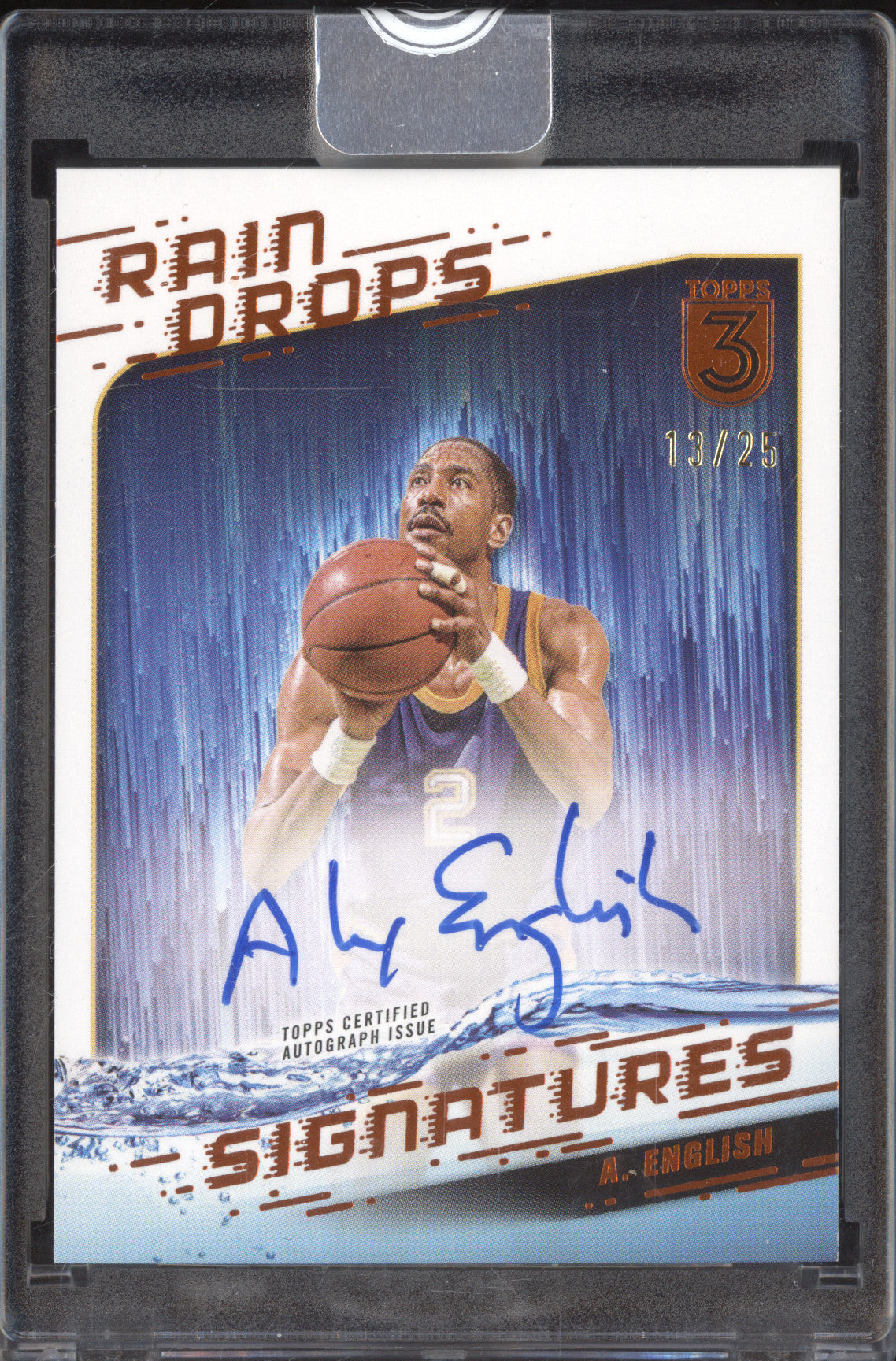 Alex English 2023-24 Topps 3 RS-AE Rain Drops Auto Gold 13/25