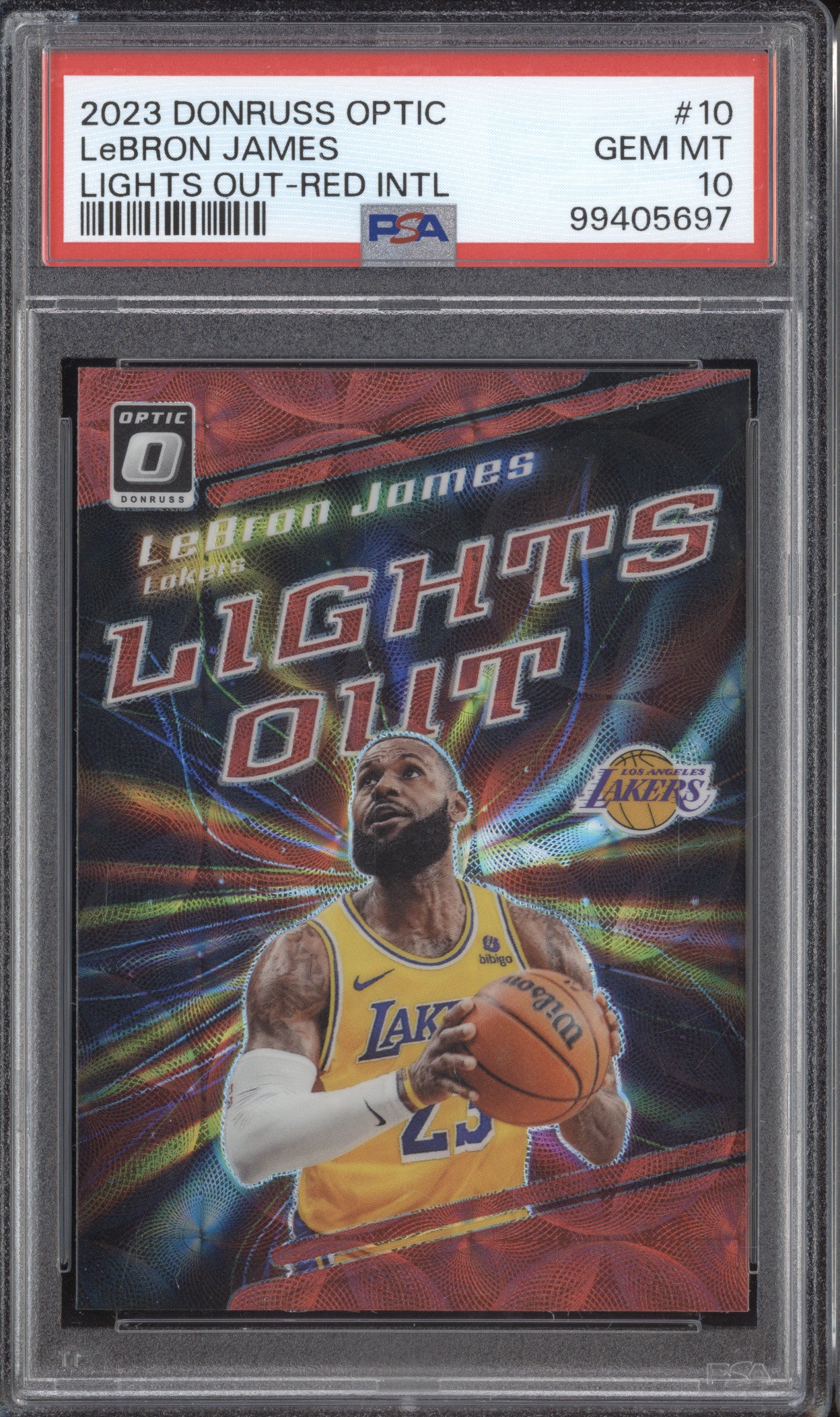 LeBron James 2023-24 Panini Donruss Optic 10 Lights Out Red International PSA 10