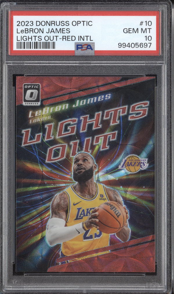 LeBron James 2023-24 Panini Donruss Optic 10 Lights Out Red International PSA 10