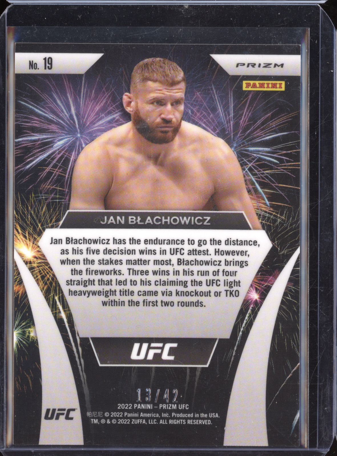 Jan Blachowicz 2022 Panini Prizm 19 Fireworks Pink Pulsar 13/42