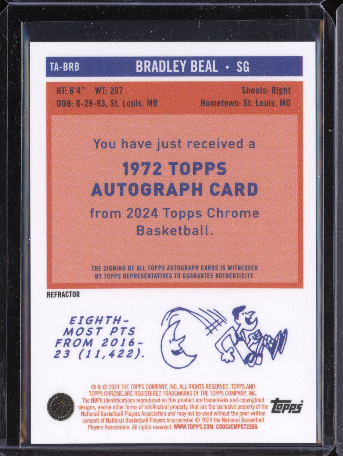 Bradley Beal 2023-24 Topps Chrome TA-BRB 1972 Topps Autograph