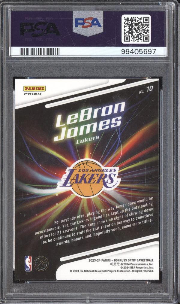 LeBron James 2023-24 Panini Donruss Optic 10 Lights Out Red International PSA 10