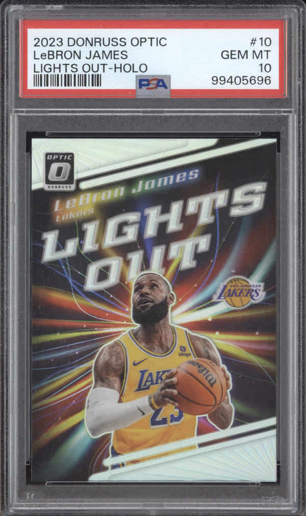 LeBron James 2023-24 Panini Donruss Optic 10 Lights Out Holo PSA 10