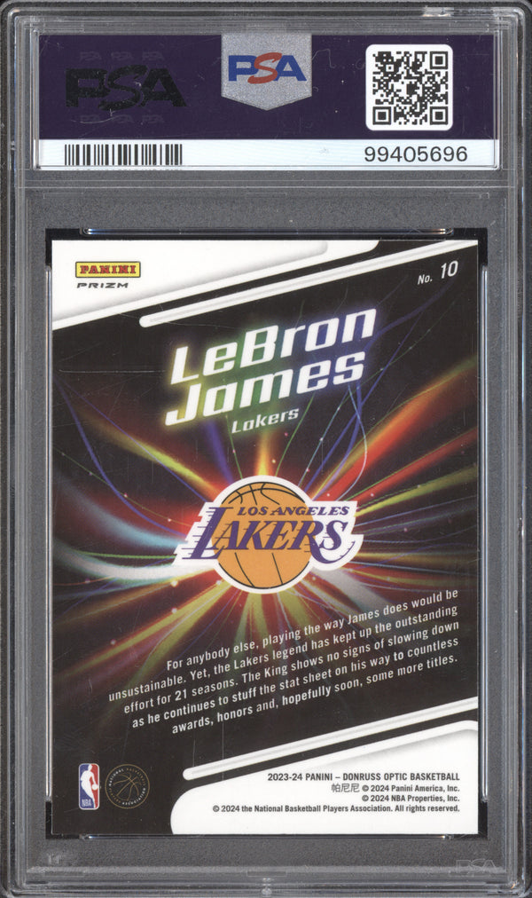 LeBron James 2023-24 Panini Donruss Optic 10 Lights Out Holo PSA 10