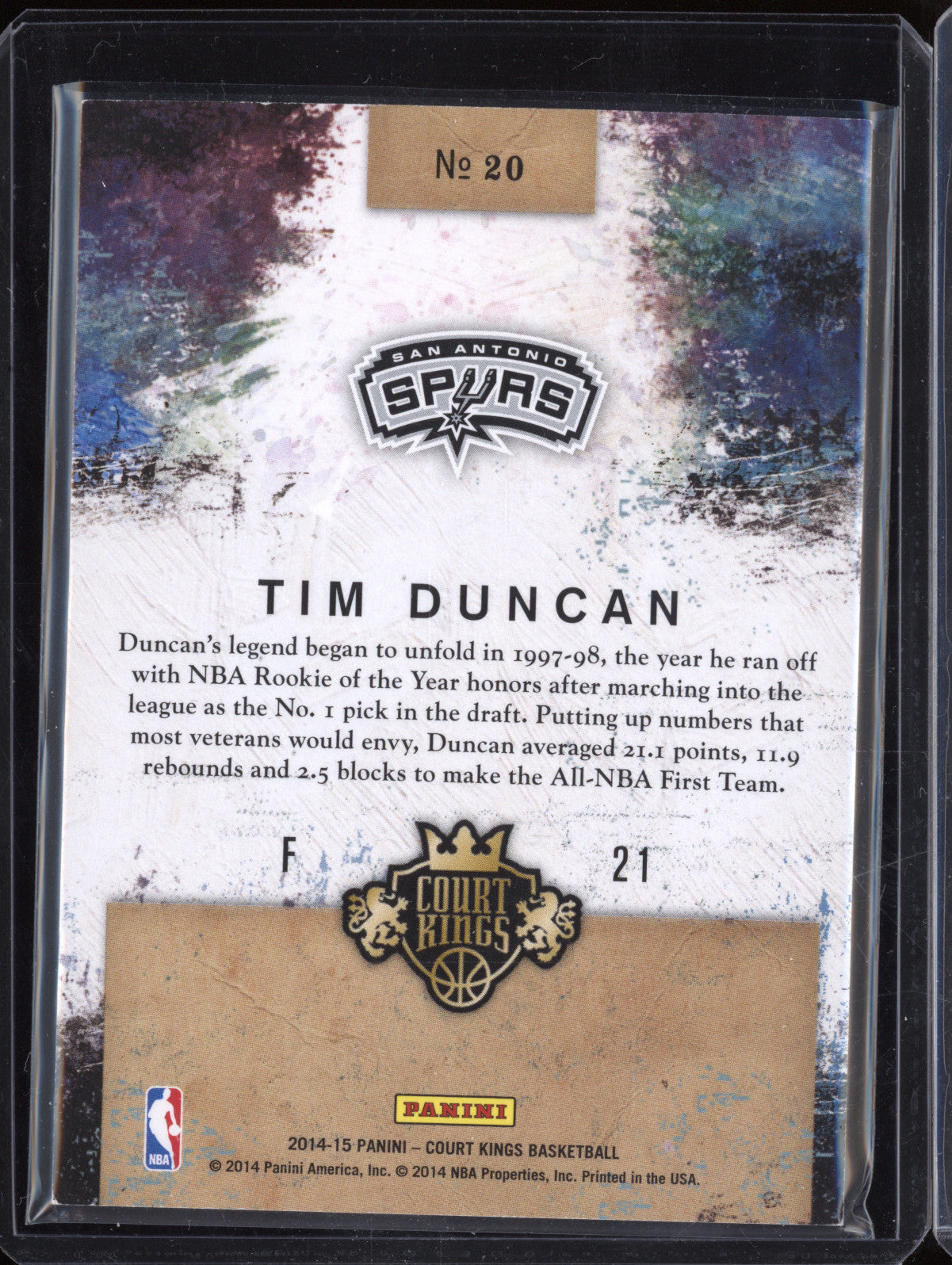 Tim Duncan 2014-15 Panini Court Kings 20 Rookie Royalty