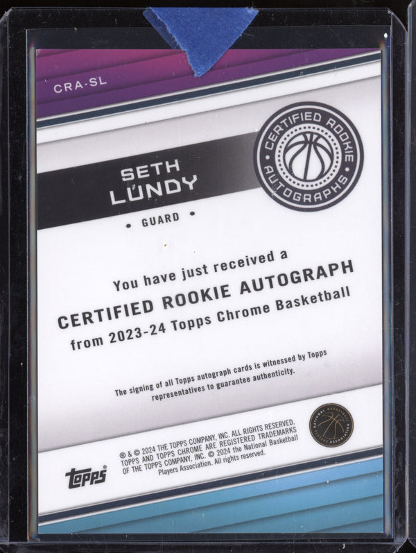 Seth Lundy 2023-24 Topps Chrome CRA-SL Certified Rookie Auto Gold RC 30/50