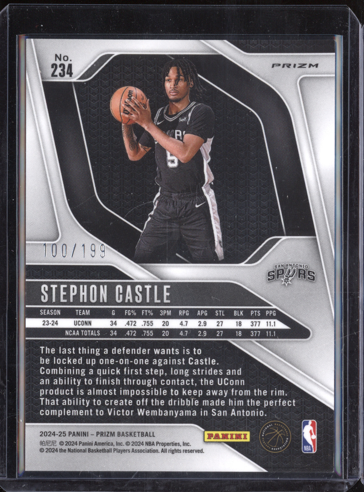Stephon Castle 2024-25 Panini Prizm 234 Blue RC 100/199