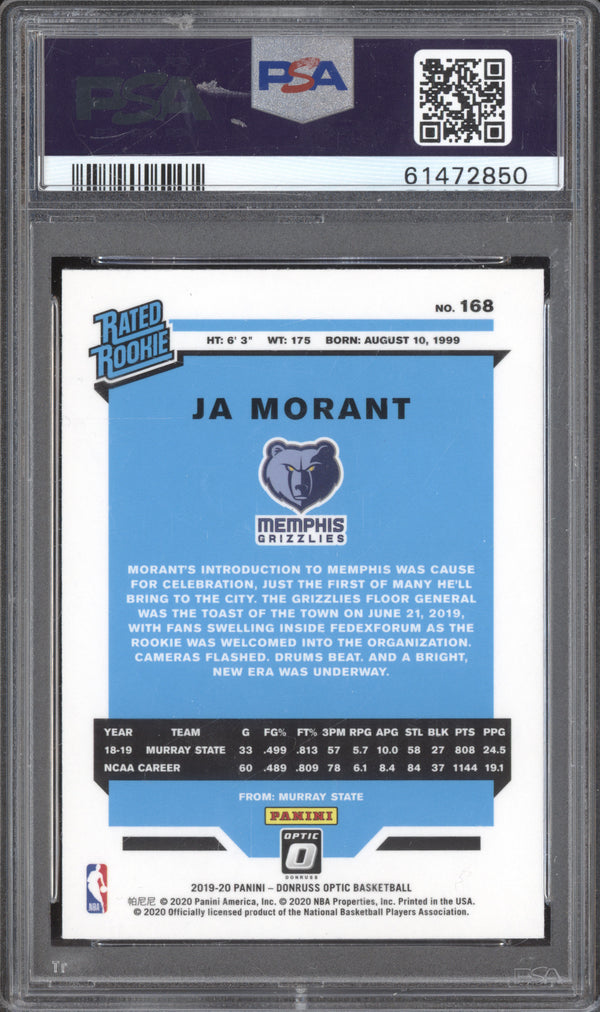 Ja Morant 2019-20 Panini Donruss Optic 168 RC PSA 10