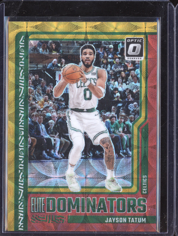 Jayson Tatum 2023-24 Panini Donruss Optic 3 Elite Dominators Red/Gold International 14/99