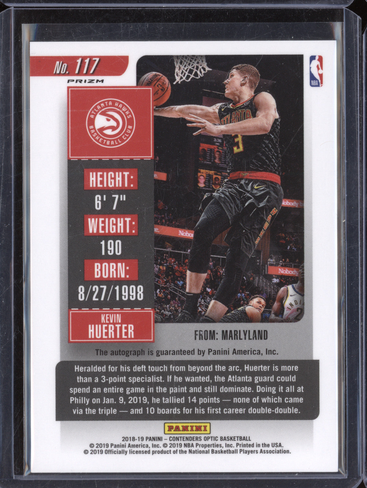 Kevin Huerter 2018-19 Panini Contenders Optic Silver Auto 117 RC