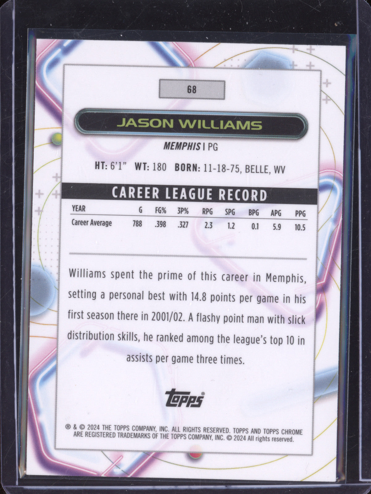 Jason Williams 2023-24 Topps Cosmic Chrome 68 Green Space Dust 38/75