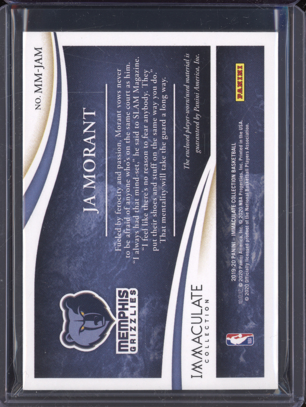 Ja Morant 2019-20 Panini Immaculate MM-JAM Massive Memorabilia RC 18/25