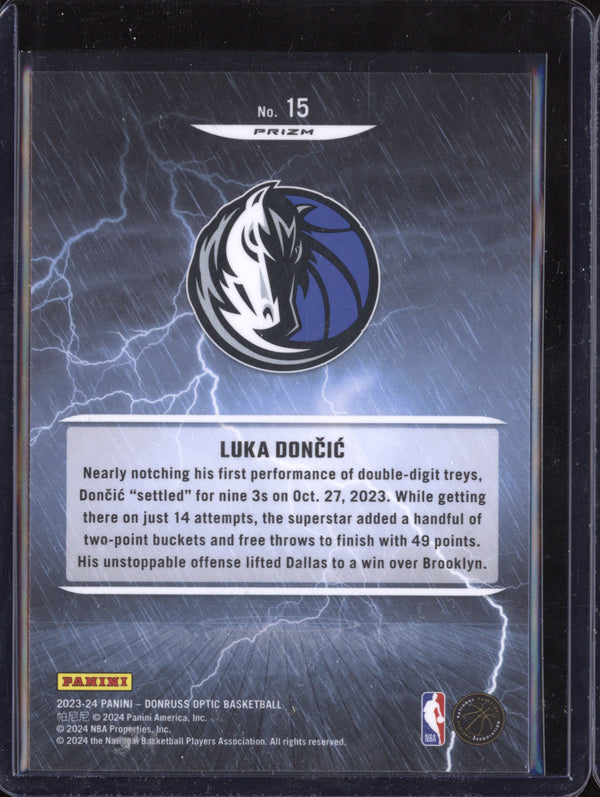 Luka Doncic 2023-24 Panini Donruss Optic 15 Raining 3s Red International