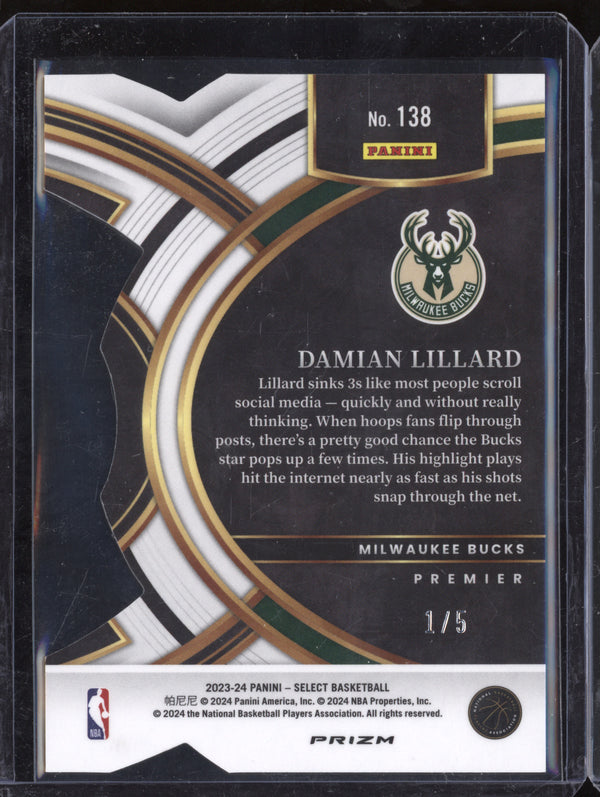 Damian Lillard 2023-24 Panini Select 138 Green Die-Cut 1/5