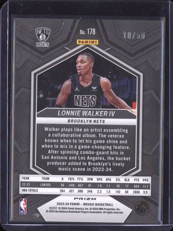 Lonnie Walker IV 2023-24 Panini Mosaic 178 Fast Break Mosaic Purple 18/50