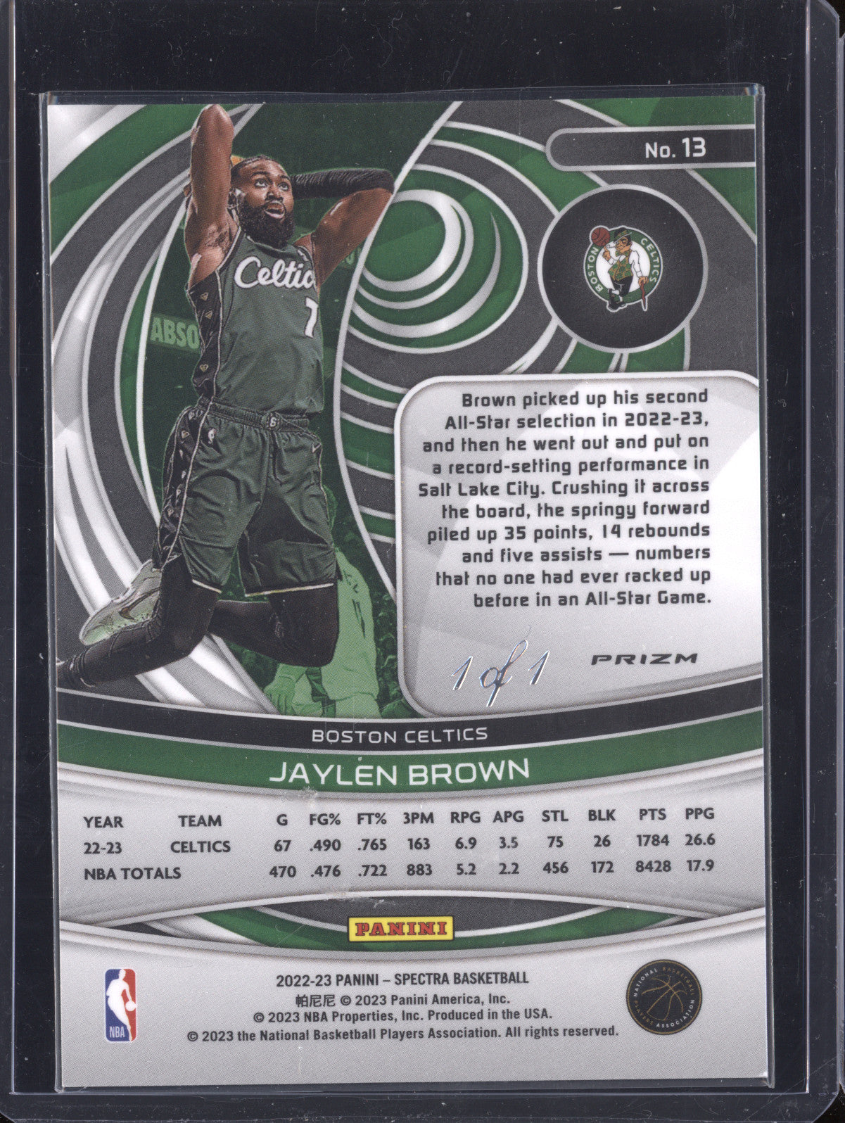 Jaylen Brown 2022-23 Panini Spectra 13 Black Asia 1/1