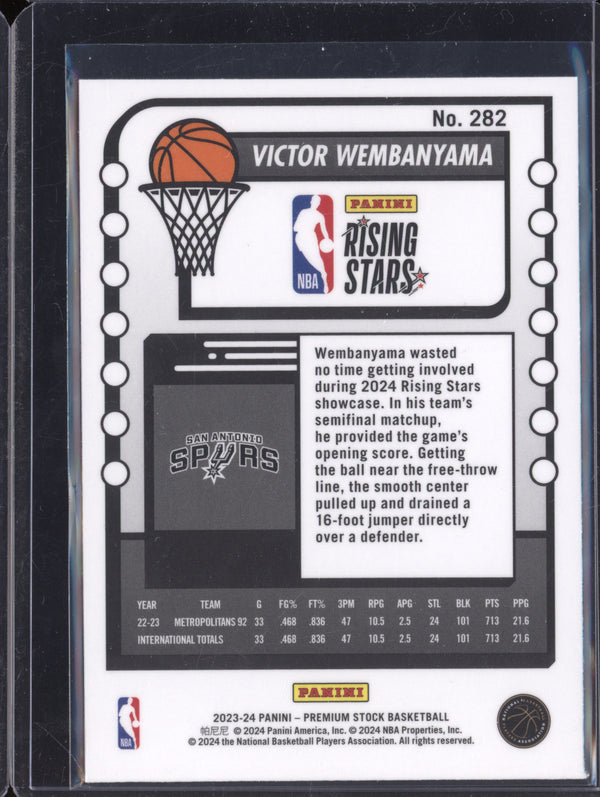 Victor Wembanyama 2023-24 Panini Hoops Premium Stock 282 Rising Stars RC