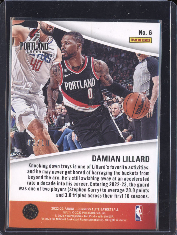 Damian Lillard 2022-23 Panini Donruss Elite 6 Full Throttle Gold 2/10