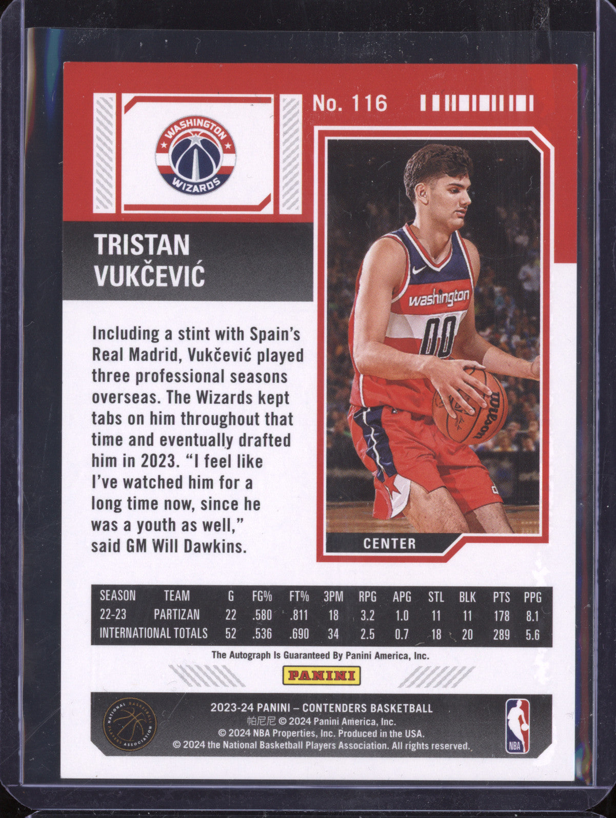 Tristan Vukcevic 2023-24 Panini Contenders 116 Playoff Ticket Auto RC 49/99