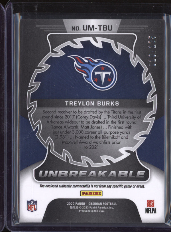 Treylon Burks 2022 Panini Obsidian UM-TBU Unbreakable Jersey RC 10/125