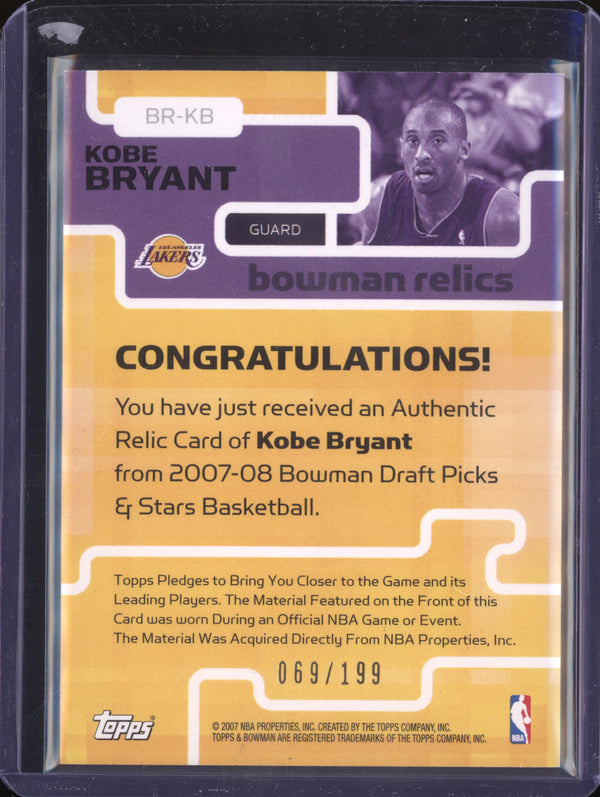 Kobe Bryant 2007-08 Bowman Draft Picks & Stars BR-KB Jersey Relic 69/199